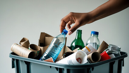 recycling bin and bottles