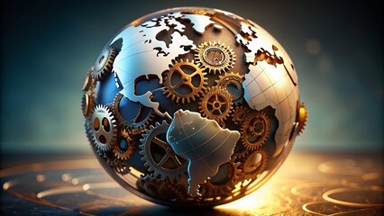 Minimalist 3D Globe and Gears: Futuristic Technology Concept