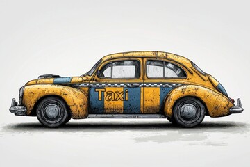 Taxi isolated on white background. Taxi icon. Cab isolated on white. Cab icon. Cab Car. Taxi Car Isolated element on white for Designers. Isolated Taxi Design Element. Cab Car Isolated on white.