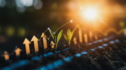 Abstract business Financial charts show a significant increase in profits in the stock market.This is driven by higher interest rates and continued growth. In the innovation world network of financial