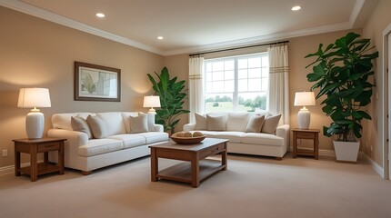 Modern living room with fireplace 