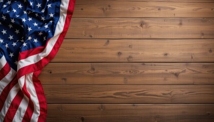 Obraz premium American flag on rustic dark wooden background with copy space. Patriotic USA flag banner texture for 4th of July Independence Day, Memorial Day and Veterans Day marketing.