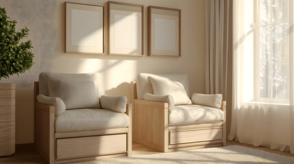 Warm and neutral-toned modern living room.