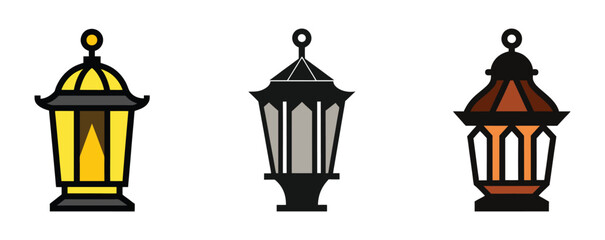 Vintage lanterns icon set flat design. Vector illustration
