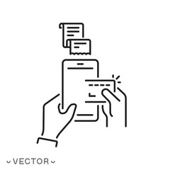 online banking in smartphone application icon, transfer receipt, money transfer mobile phone thin line symbol concept isolated on white background, editable stroke eps 10 vector illustration