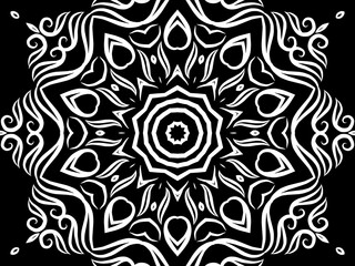Black and white caleidoscope classic gradient flower art pattern of traditional tenun batik ethnic dayak ornament for wallpaper ads background sticker or clothing	