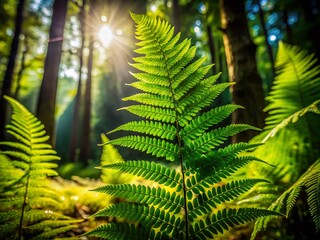 Minimalist Fern Forest: Lush Green Canopy, Sunlight Dappled Shadows