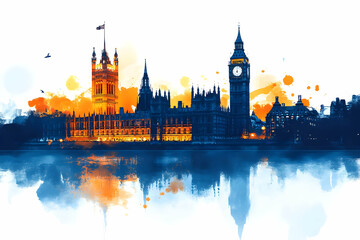Fototapeta premium London skyline watercolor sunset tourism