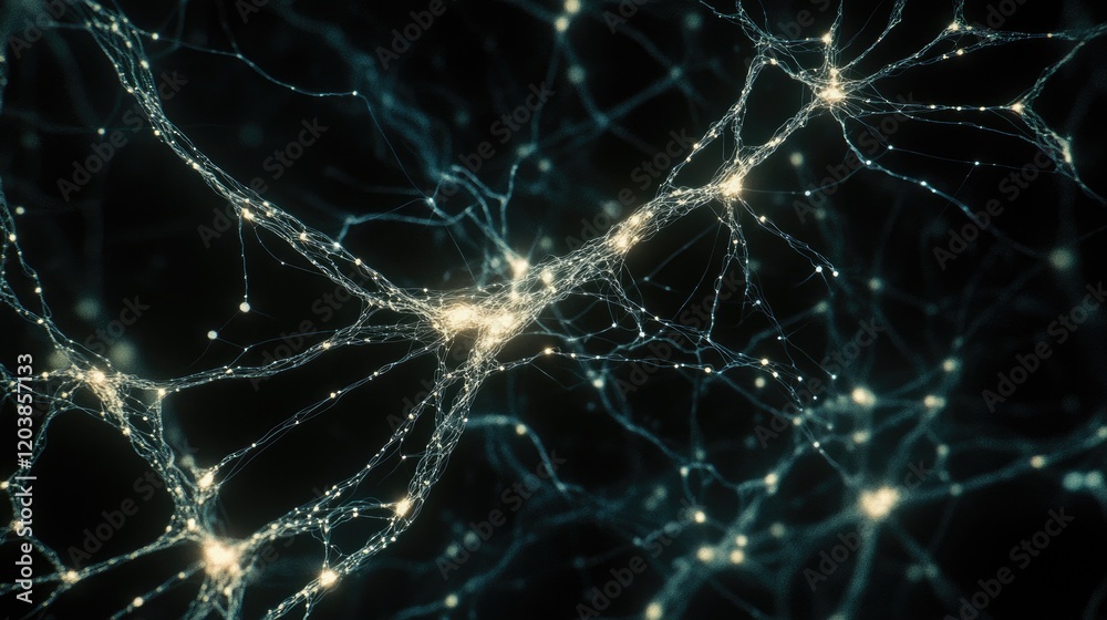 Poster an abstract representation of connectivity using glowing lines and nodes on a dramatic dark backgrou