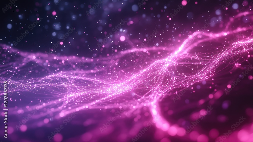 Poster an abstract representation of connectivity using glowing lines and nodes on a dramatic dark backgrou