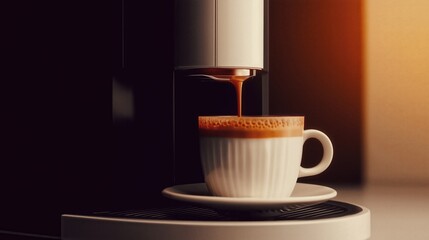 Rich Espresso Brewing in a White Cup with Warm Tones