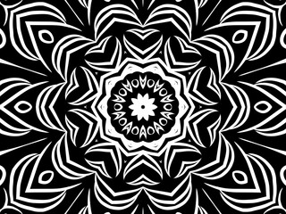 Black and white caleidoscope classic gradient flower art pattern of traditional tenun batik ethnic dayak ornament for wallpaper ads background sticker or clothing	