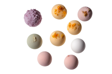Luxurious Aromatic Bath Balls Displayed on a Clean, Pristine White Background – Perfect for Spa and Wellness Themes