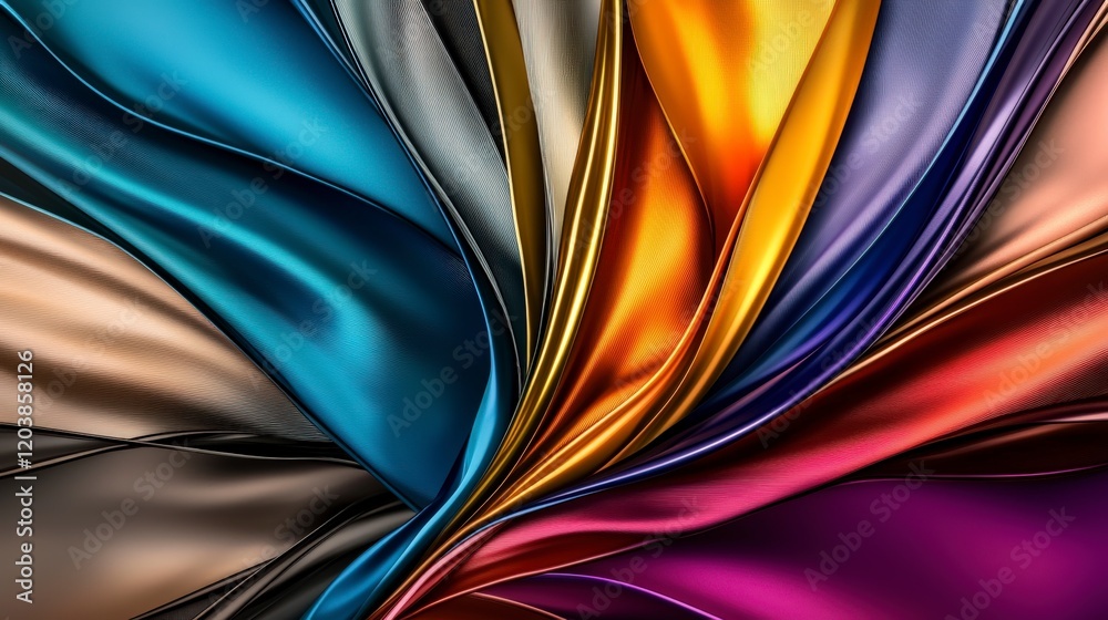 Poster vibrant chromelike color transitions in textiles studio abstract art indoor close-up visual harmony