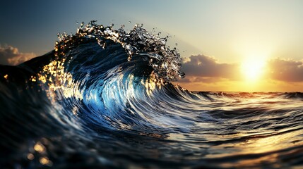 Ocean waves crashing at sunset beachside serenity nature photography coastal calm wide angle tranquil beauty