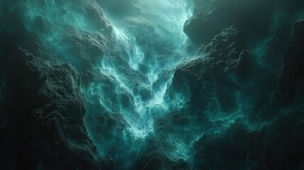 Abstract Teal Energy Flows Through Dark Cosmic Clouds