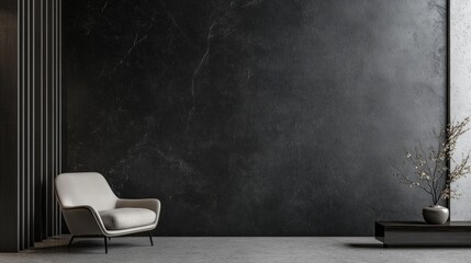 Modern armchair, dark wall, minimalist interior, room design, empty space