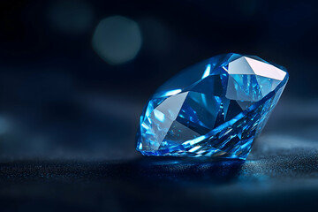 Close-Up Of A Blue Diamond With Sparkling Facets And Bright Bokeh, Representing Elegance And Sophistication. Generative AI