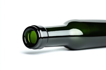 Green glass bottle neck, studio shot, white background, packaging design