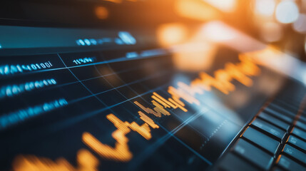 Abstract business Financial charts show a significant increase in profits in the stock market.This is driven by higher interest rates and continued growth. In the innovation world network of financial