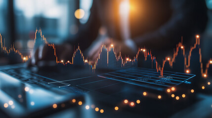 Abstract business Financial charts show a significant increase in profits in the stock market.This is driven by higher interest rates and continued growth. In the innovation world network of financial
