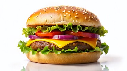 Minimalist Isolated Cheeseburger on White Background - Stock Photo
