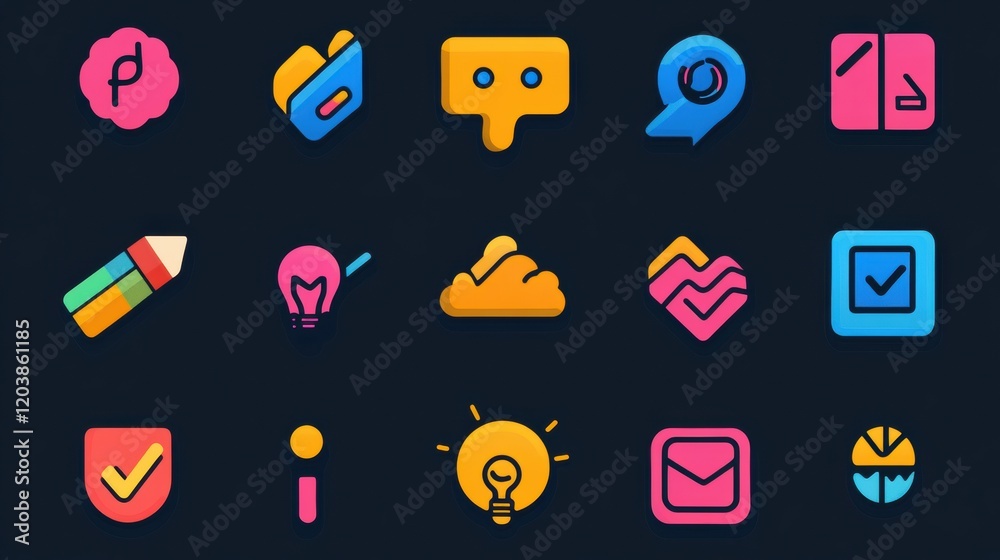Leinwandbilder colorful collection of digital icons designed for creative tools and applications in a modern layout