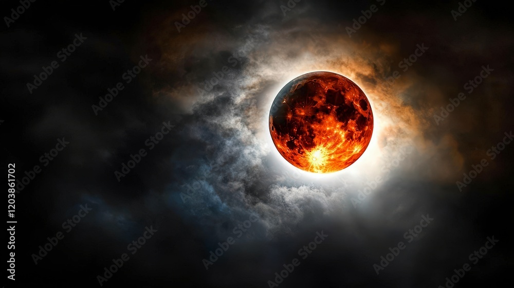 Poster a subtle abstract solar eclipse in shades of gray with fiery accents celestial event night sky conce
