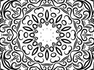 Black and white caleidoscope classic gradient flower art pattern of traditional tenun batik ethnic dayak ornament for wallpaper ads background sticker or clothing	