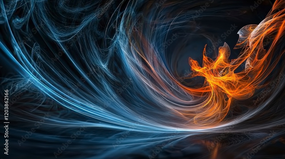 Poster Dynamic abstract light lines twisting and turning in a dark environment graphic art digital creation creative concept