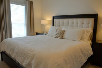 Serene Bedroom with Elegant White Bedding Ensemble