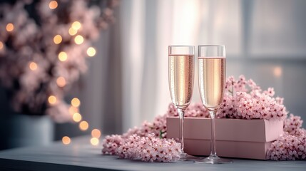 Celebration with sparkling drinks and floral decorations in a cozy setting during springtime