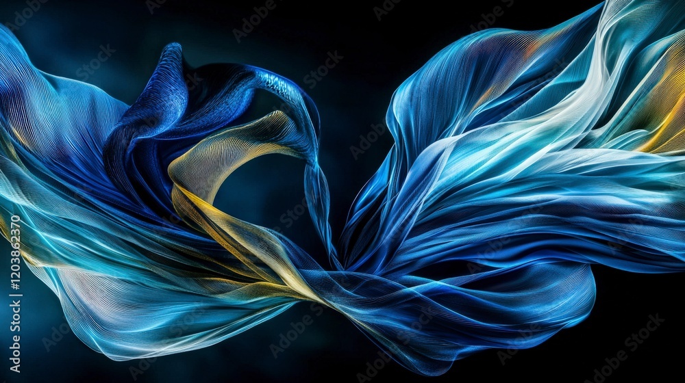 Poster Dynamic abstract lines swirling and bending digital art vibrant colors dark background artistic concept