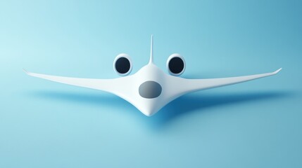 Futuristic white airplane design, studio shot, blue background, travel concept