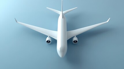 White Airplane, overhead view, light blue background, travel concept