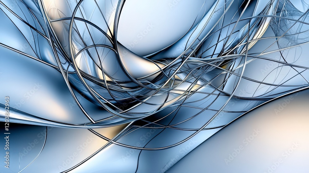 Poster Dynamic silver grid lines distorting in abstract artwork digital creation modern environment artistic perspective