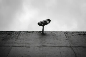 Sleek Security Camera Mounted on Urban Wall