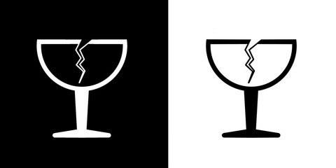 Broken glass icon, Cargo icon, fragile goods delivery logo illustration.