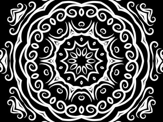 Black and white caleidoscope classic gradient flower art pattern of traditional tenun batik ethnic dayak ornament for wallpaper ads background sticker or clothing	