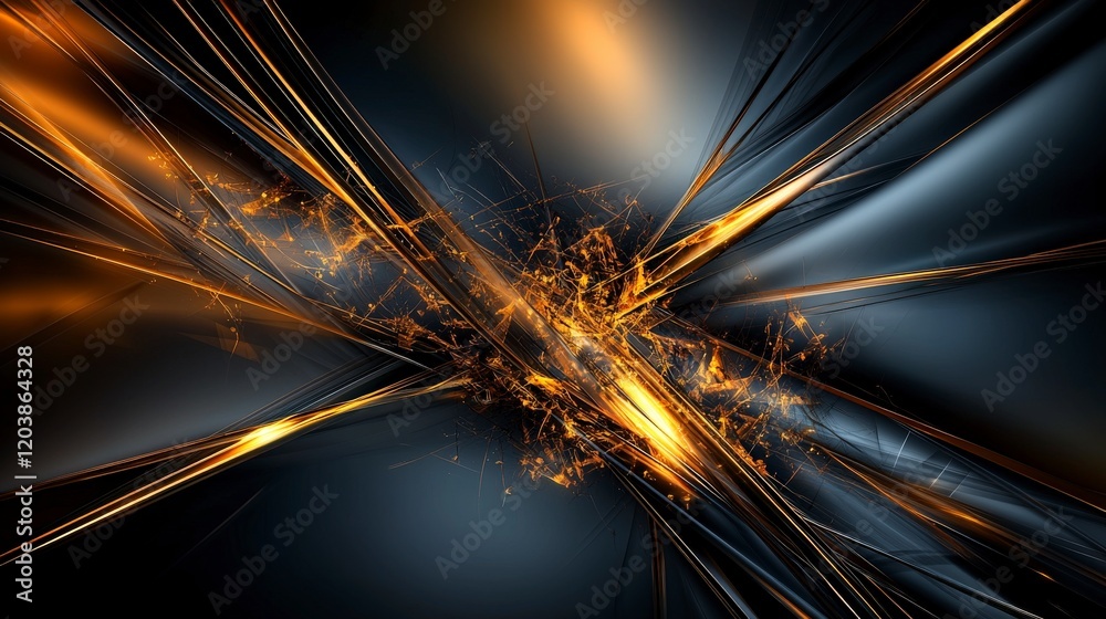 Poster dynamic light beams cutting through dark abstract landscape digital art futuristic environment high-