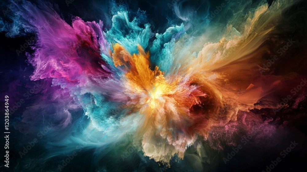 Poster vivid color explosion in abstract art digital canvas modern aesthetic dark background dynamic viewpo