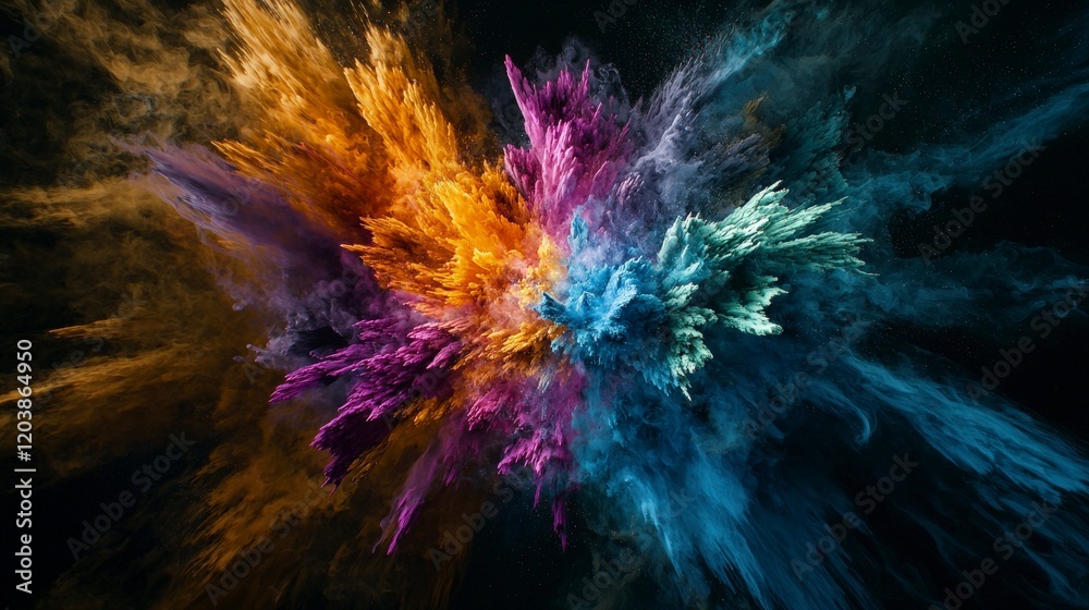 Poster vivid color explosion art abstract gallery digital artwork studio space close-up creative expression
