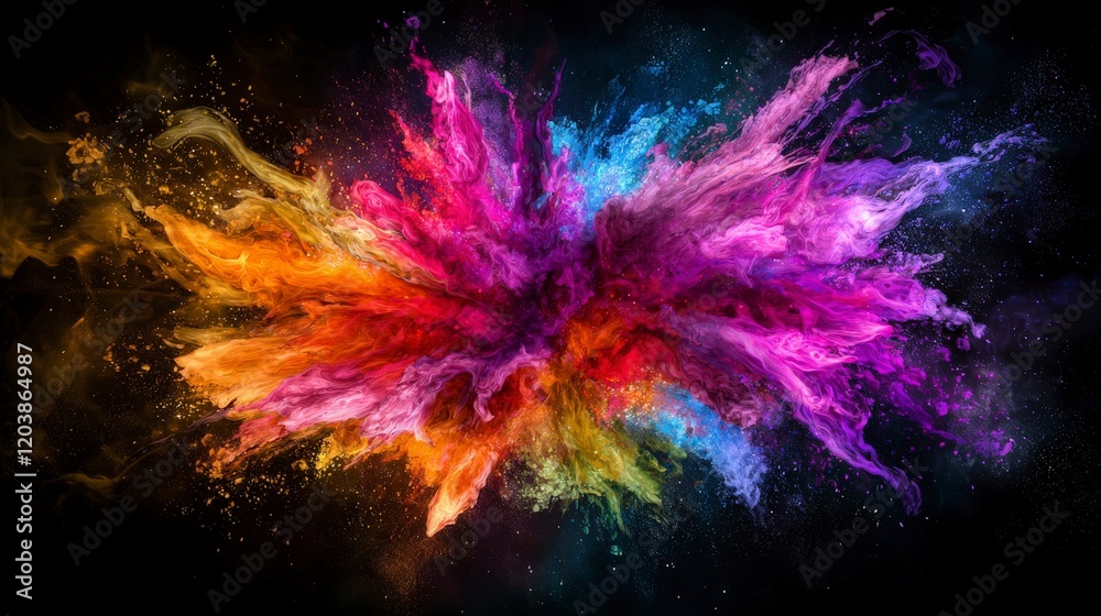 Poster vibrant burst of luminous colors in abstract art digital canvas colorful explosion creative space ar