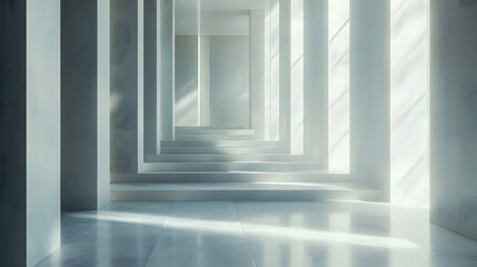 Fototapeta premium Clean corridor with striking shadow play.