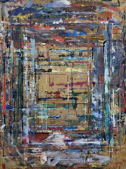 Abstract painting on craft paper with brushstrokes of different colors. Illustration for background