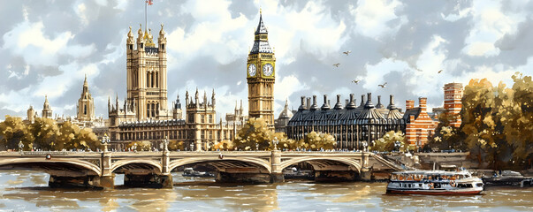 London Bridge, Big Ben, River Thames, Autumn