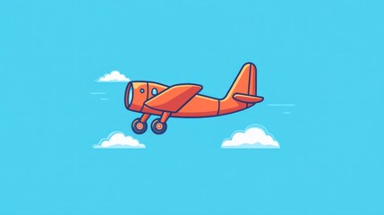 Retro plane flying above clouds, sunny sky, travel illustration