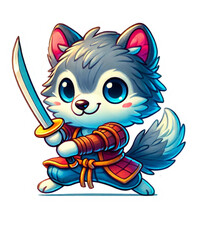 Wolf warrior holding a sword on a white background