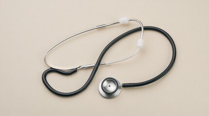 Black stethoscope on beige background, medical checkup