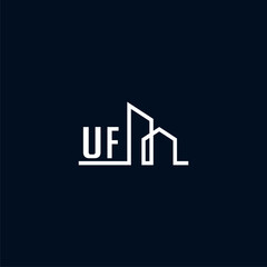 UF initials a sleek and modern logo showcases abstract architectural shapes, emphasizing creativity and innovation in building design against a dark background